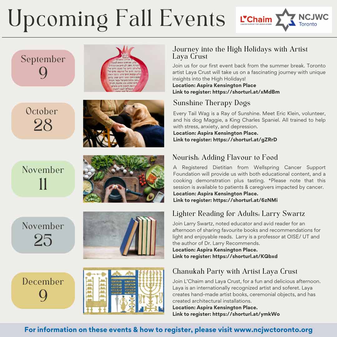 Upcoming L'Chaim events Fall 2025